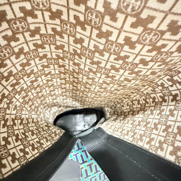 Tory Burch Black Leather & Blue Quilted Roslie Tall Riding Boots with Gold Logo - Picture 8 of 17